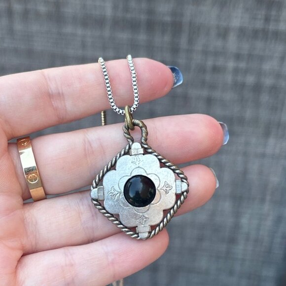 Antique Art Deco Black Stone Metal Pendant - Picture 6 of 6